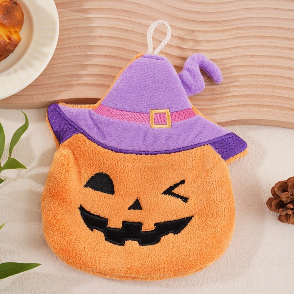 Home Textiles Towel Set - ผ้าขนหนูฮาโลวีนแบบดูดซับพิเศษ ผ้าขนหนูคอรัลฟลีซ แห้งเร็ว ผ้าขนหนูรูปฟักทอง มีห่วงแขวน ผ้าขนหนูนุ่มลายผีและโจรสลัด