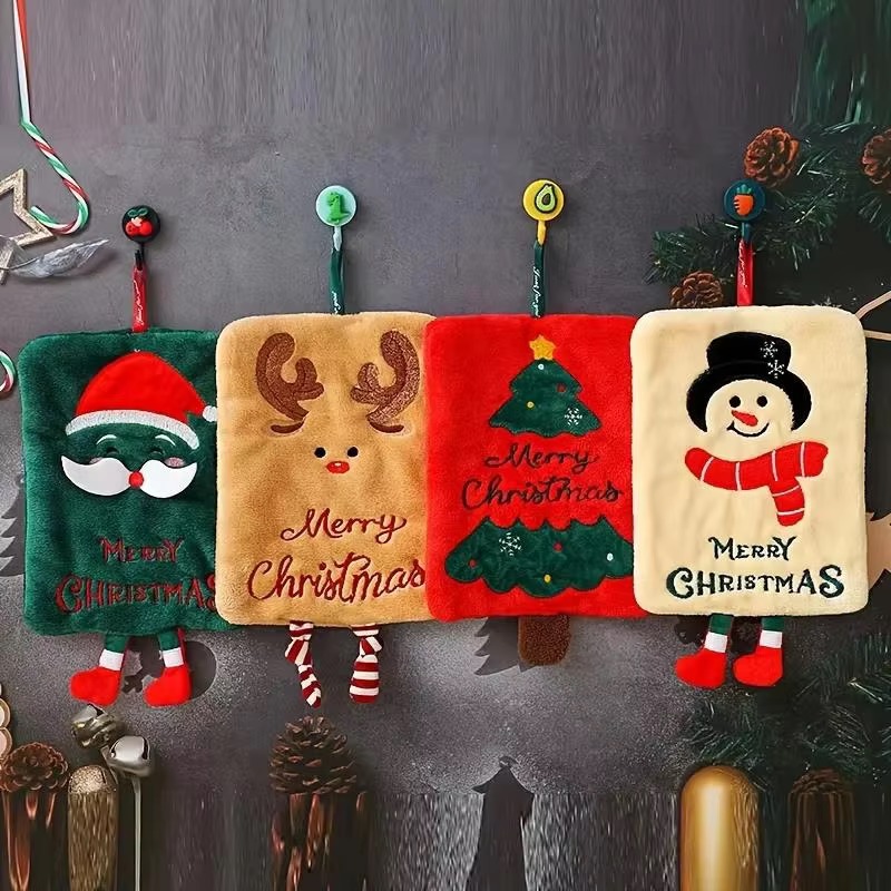 Home Textiles Towel - ผ้าเช็ดมือแขวนตกแต่งคริสต์มาส ลายซานต้า มนุษย์หิมะ กวางเรนเดียร์ ต้นคริสต์มาส น่ารัก