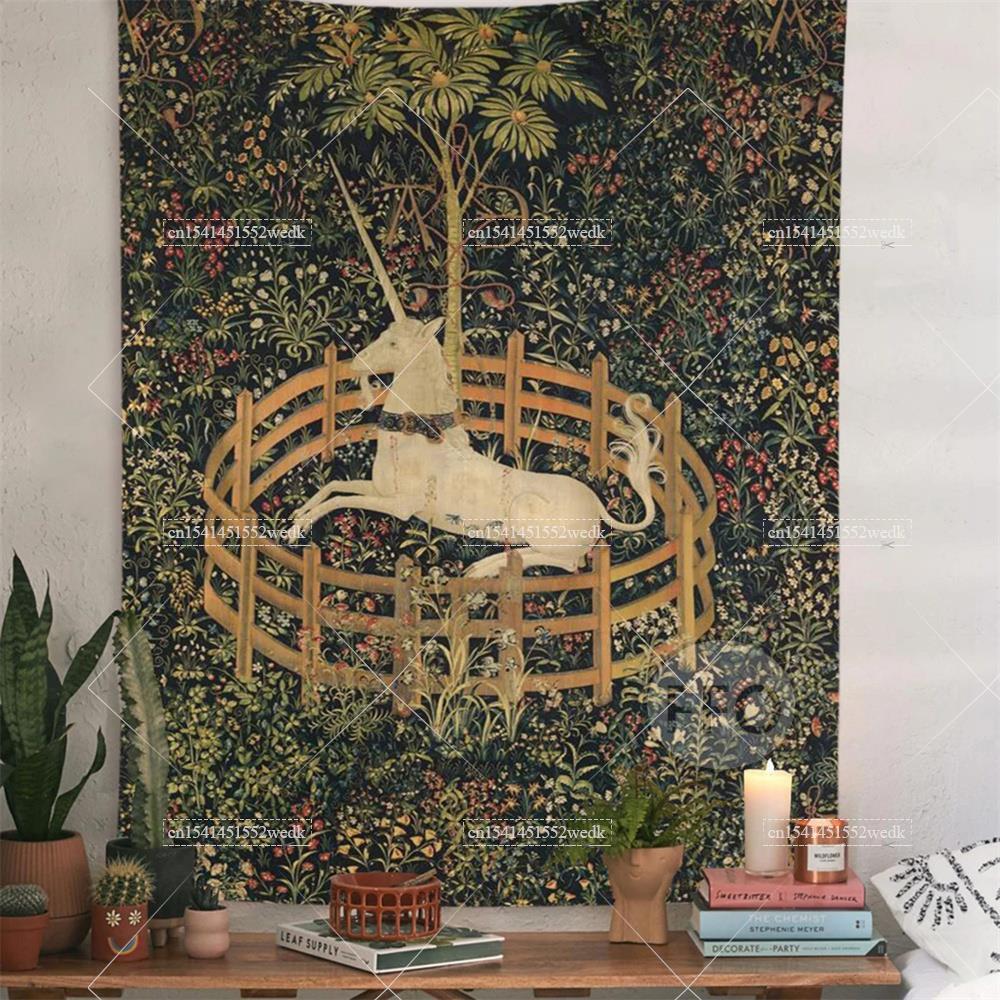 Home Textiles Towel - ผ้าคลุมติดผนังลายยูนิคอร์นผ้าเช็ดตัวชายหาดเสื่อโยคะปิกนิกตกแต่งบ้านให้สวยงามภาพวาดวินเทจสำหรับห้อง