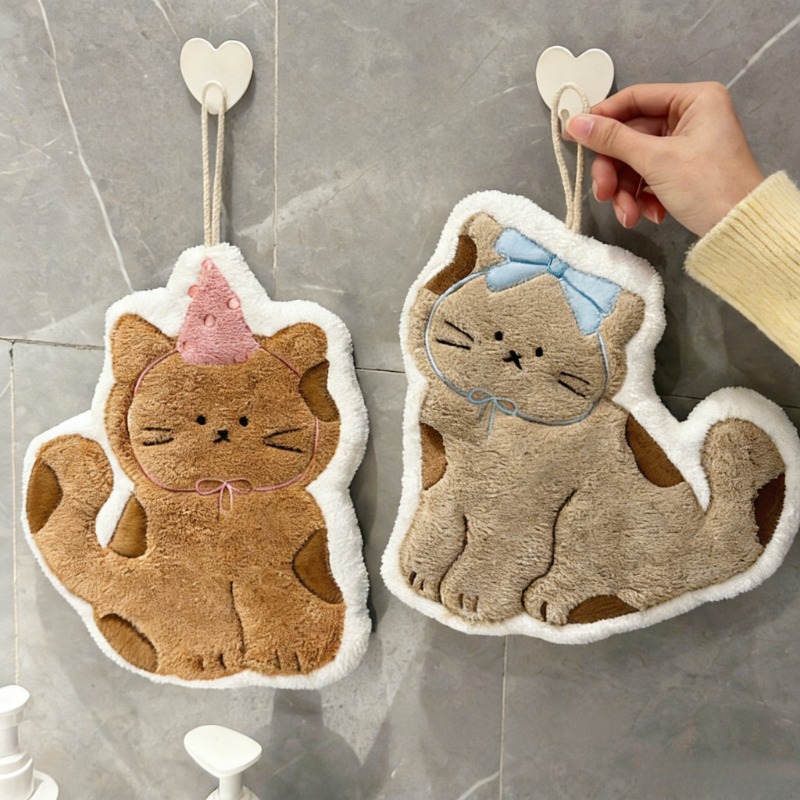 Home Textiles Towel - ผ้าเช็ดมือรูปแมวน่ารักสร้างสรรค์สำหรับใช้ในห้องน้ำและห้องครัว สิ่งทอสำหรับใช้ในบ้าน สำหรับเด็กเช็ดมือ