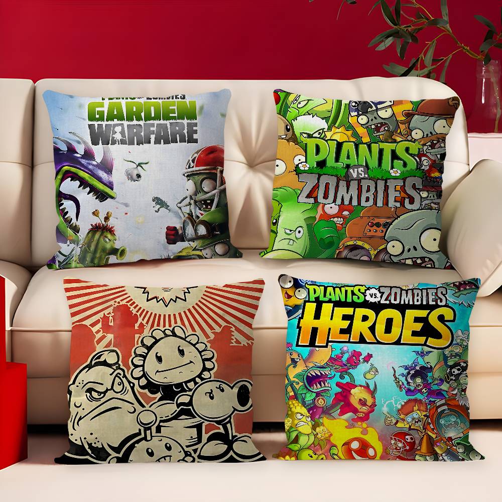 Home Textiles Classic Fashion - หมอนอิงลายเกมคลาสสิค พืชปะทะซอมบี้ ปลอกหมอนอนิเมะ ปลอกหมอนโซฟา ปลอกหมอนรองศีรษะ ปลอกหมอนอิง