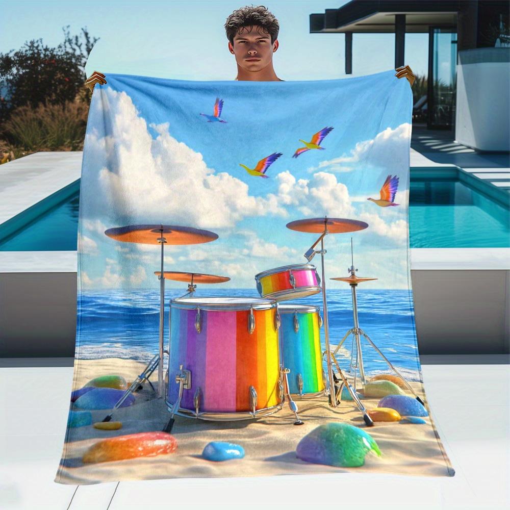 Home Textiles Towel Set - พรมลายกลองชายหาดสีสดใส ทำจากเส้นใยโพลีเอสเตอร์ สำหรับตกแต่งบ้าน, การเดินทาง, แคมป์ปิ้ง, โซฟา,