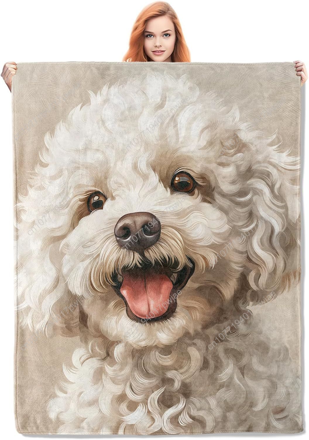 Home Textiles Towel - ผ้าห่มลายภาพสุนัขพุดเดิ้ลแสนสุข ดีไซน์เหมือนจริง ผลิตจากผ้าฟลีซเนื้อนุ่ม สำหรับคนรักสุนัข โทนสีกลางๆ ผ้าห่มสั่งทำพิเศษ