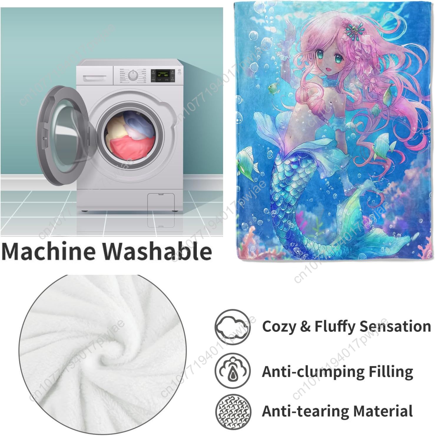 ผ้าห่มลายการ์ตูนนางเงือกน่ารัก - Home Textiles Towel บทวิจารณ์และราคา